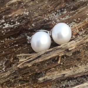 White Button Stud Earrings
